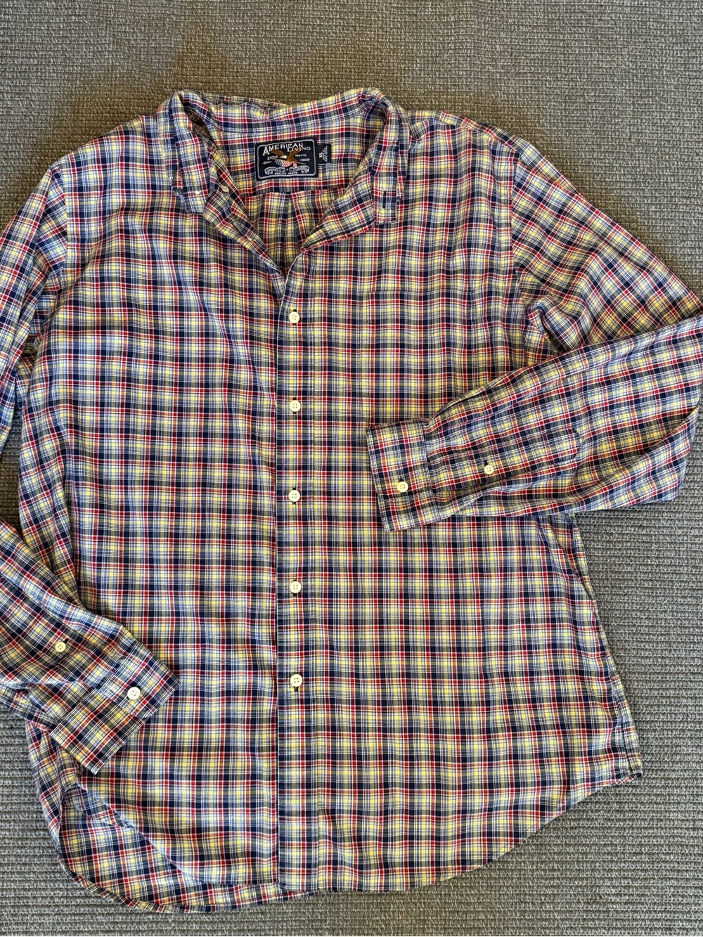 American Living Men's Plaid Button-Down Shirt in Blue, Red & Yellow